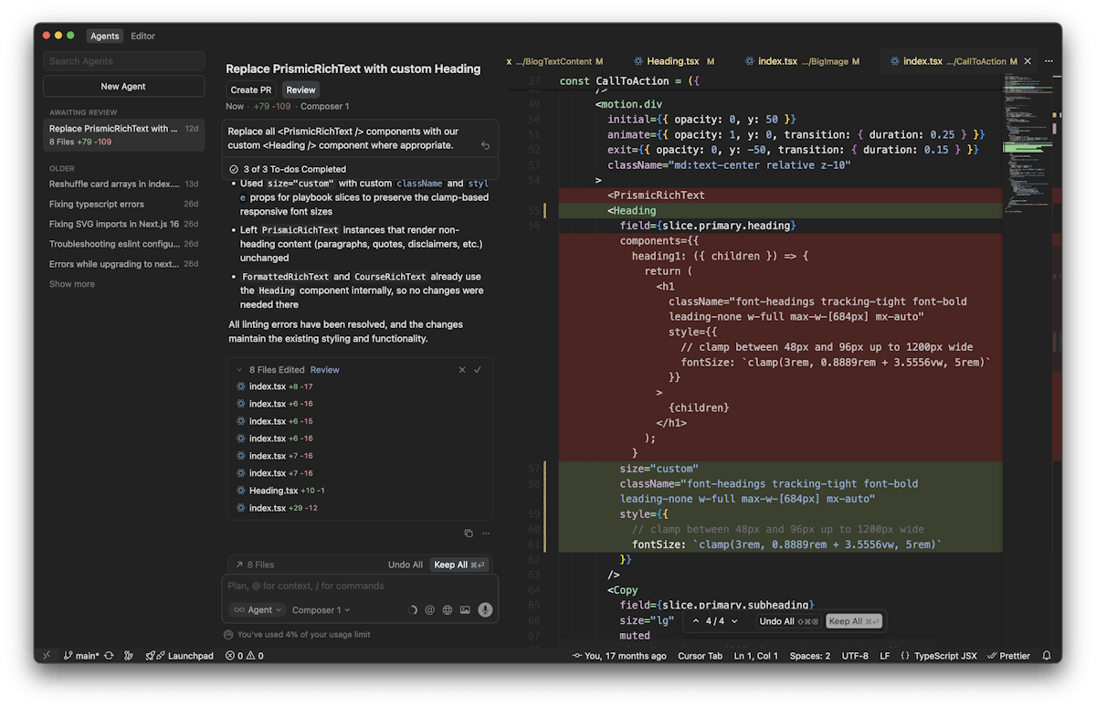 CursorのAgent画面