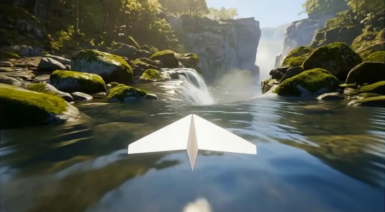 Project Genieで生成された滝の世界